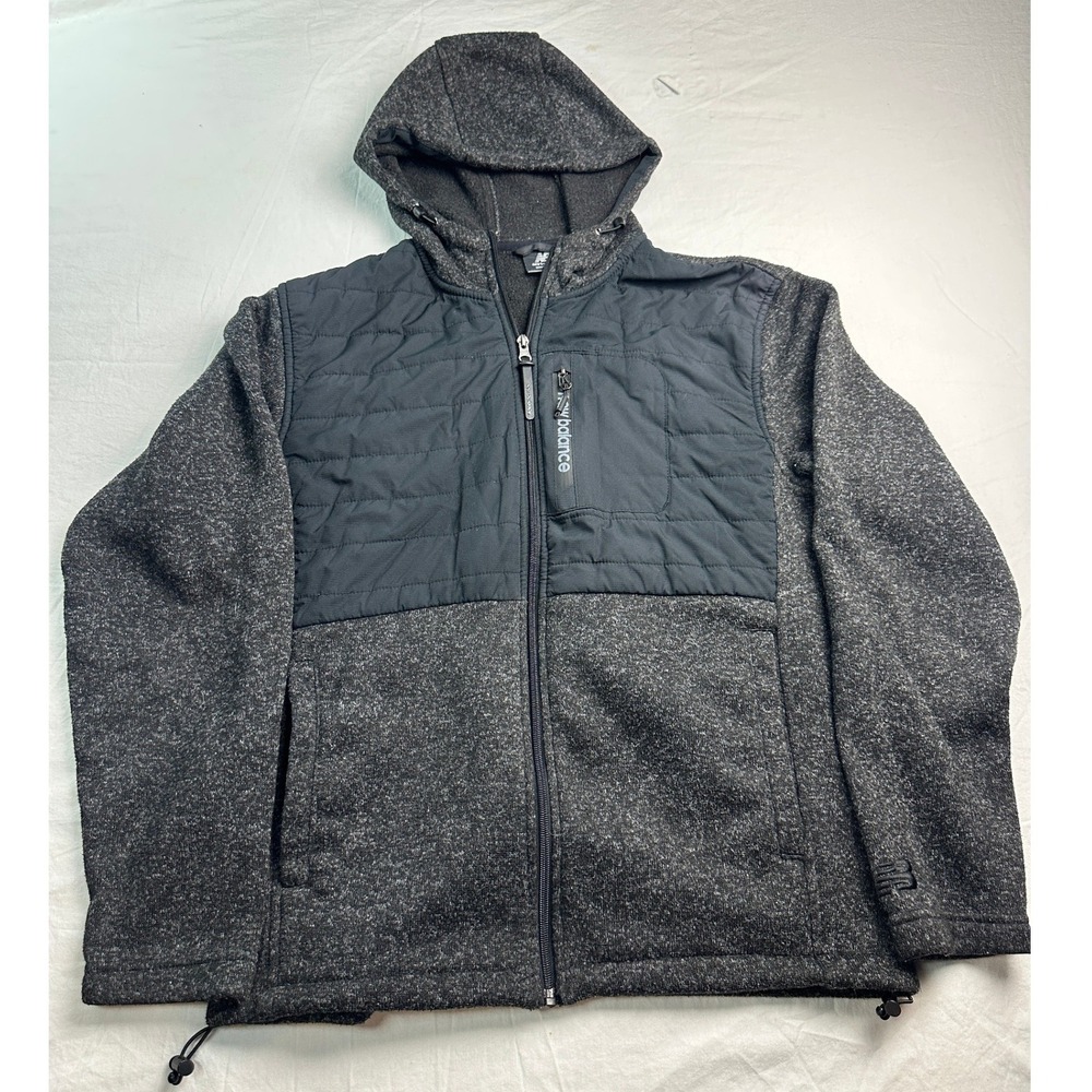 New Balance Mens Hybrid Fleece Full Zip Hoodie Charcoal Grey Black Size M